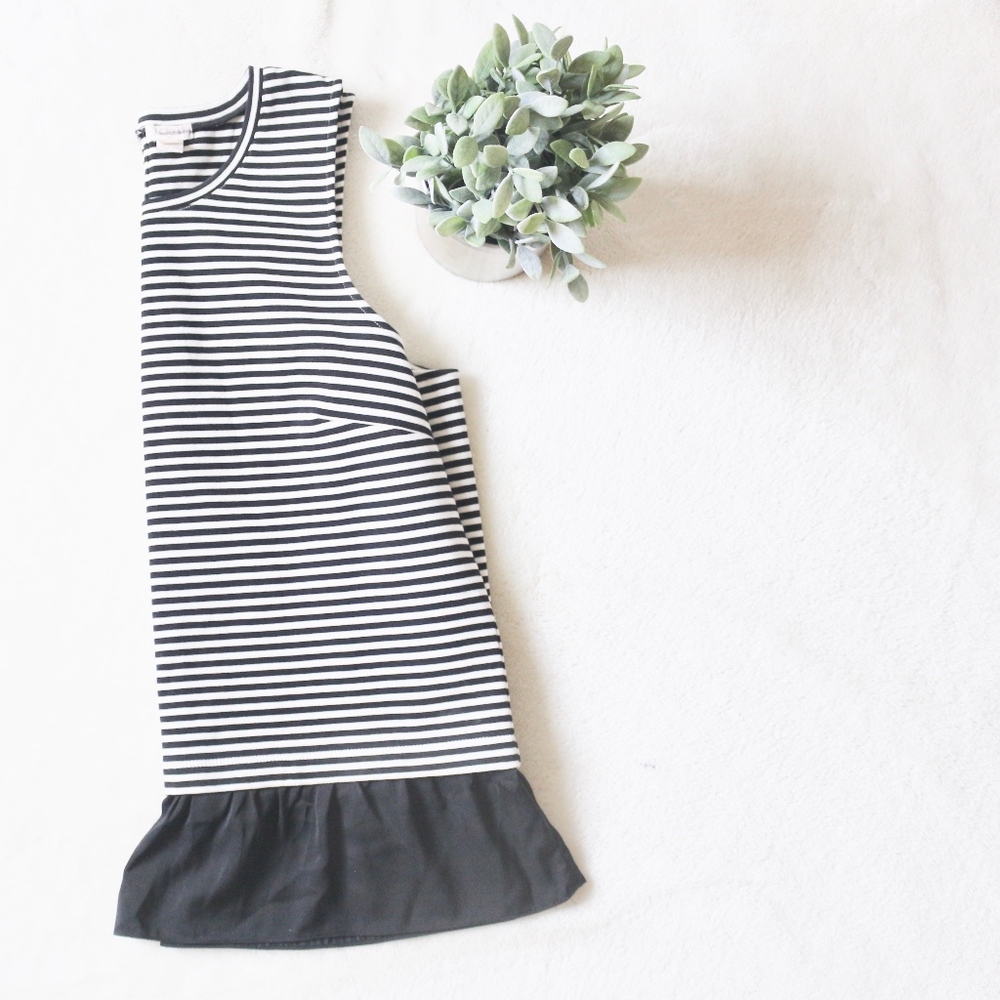 J. Crew Striped Ruffle Hem Tank Top Black & White